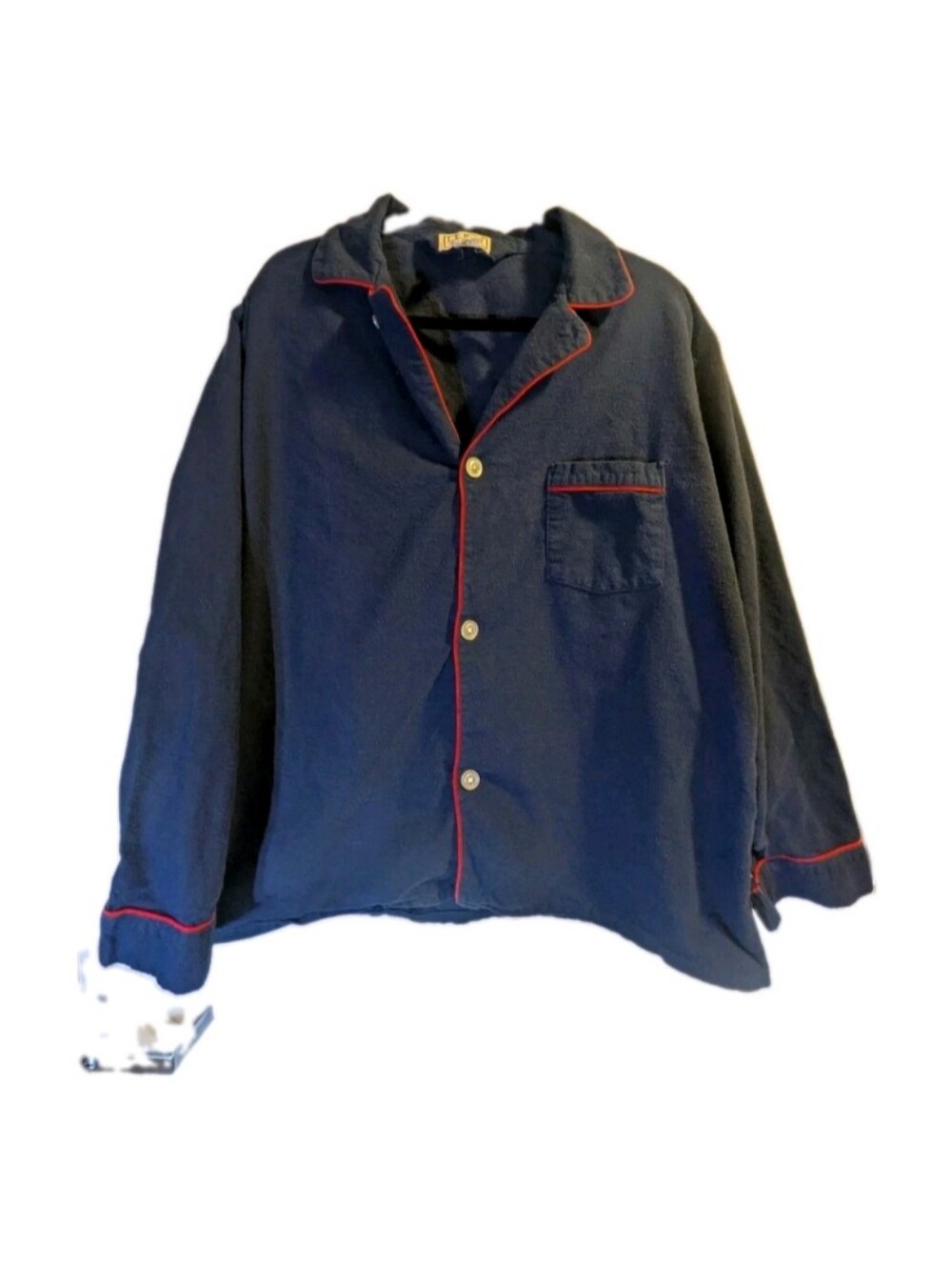 L.L. Bean Navy Button-Down Top with Red Trim